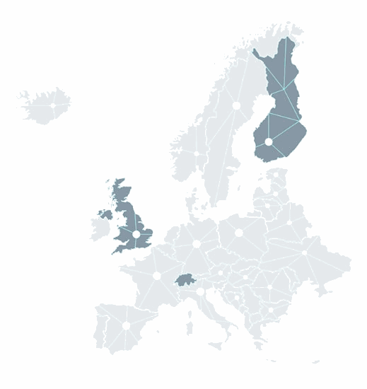 DX Energy European collaboration network spanning the UK, Switzerland and Finland