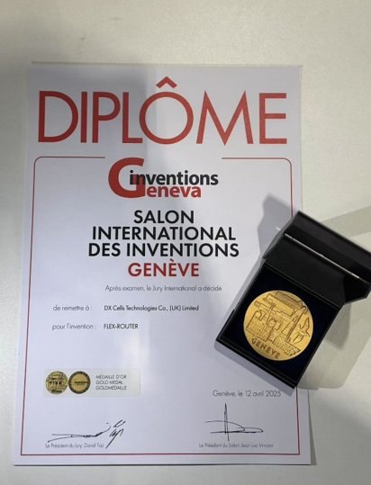 Gold Medal diploma awarded to DX Cells Technologies for the FLEX-Router at Inventions Geneva 2025